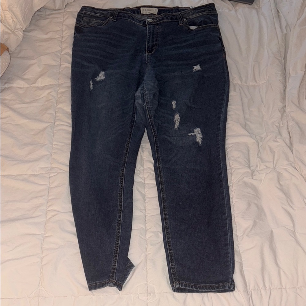 Eloquii Blue Skinny Jeans Distressed Design